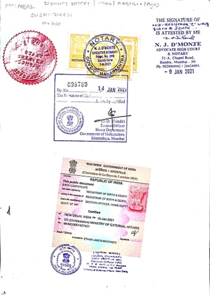 Birth certificate apostille in India