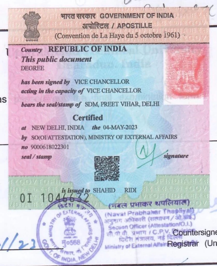 Degree certificate apostille in Kolkata