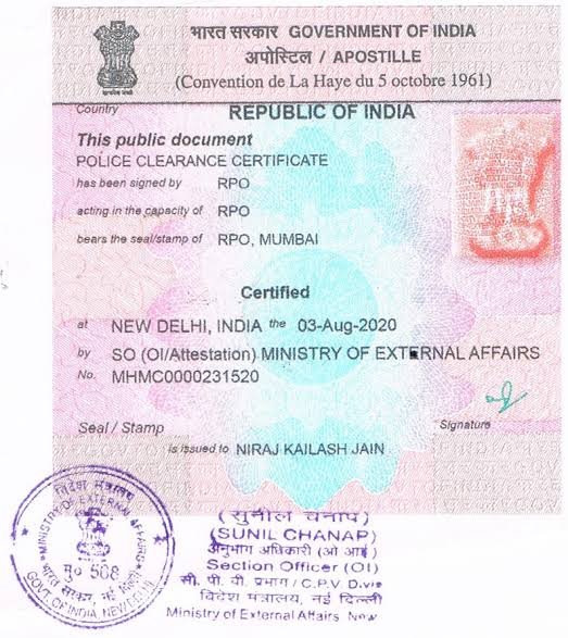 Police Clearance Certificate Apostille in Bangalore