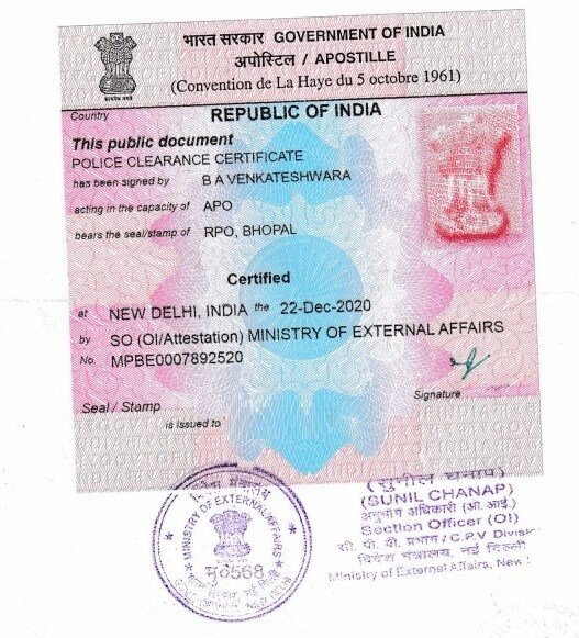 Police Clearance Certificate Apostille in Coimbatore