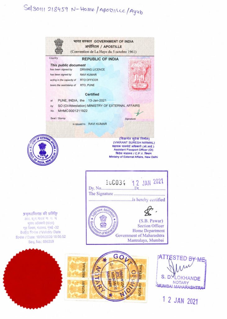 Driving licence apostille in India
