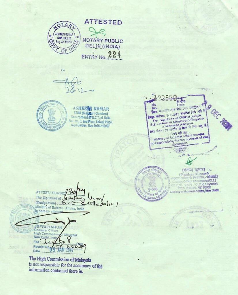 Malaysia embassy attestation stamp